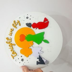 Wall picture frame of adorable witch riding a broom